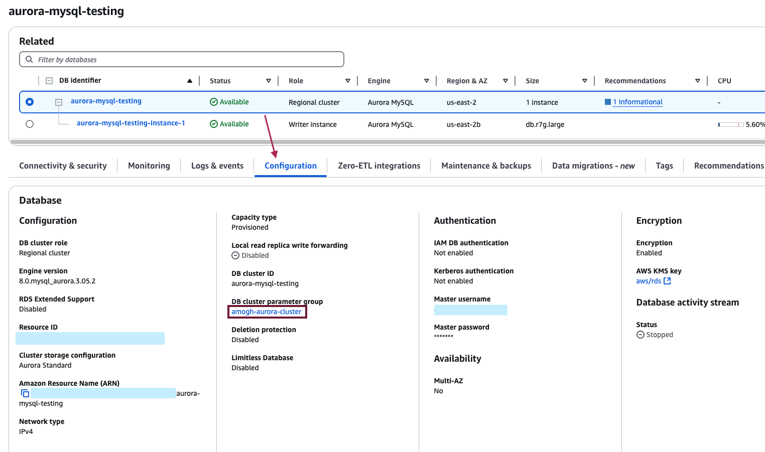 Where to find parameter group in Aurora