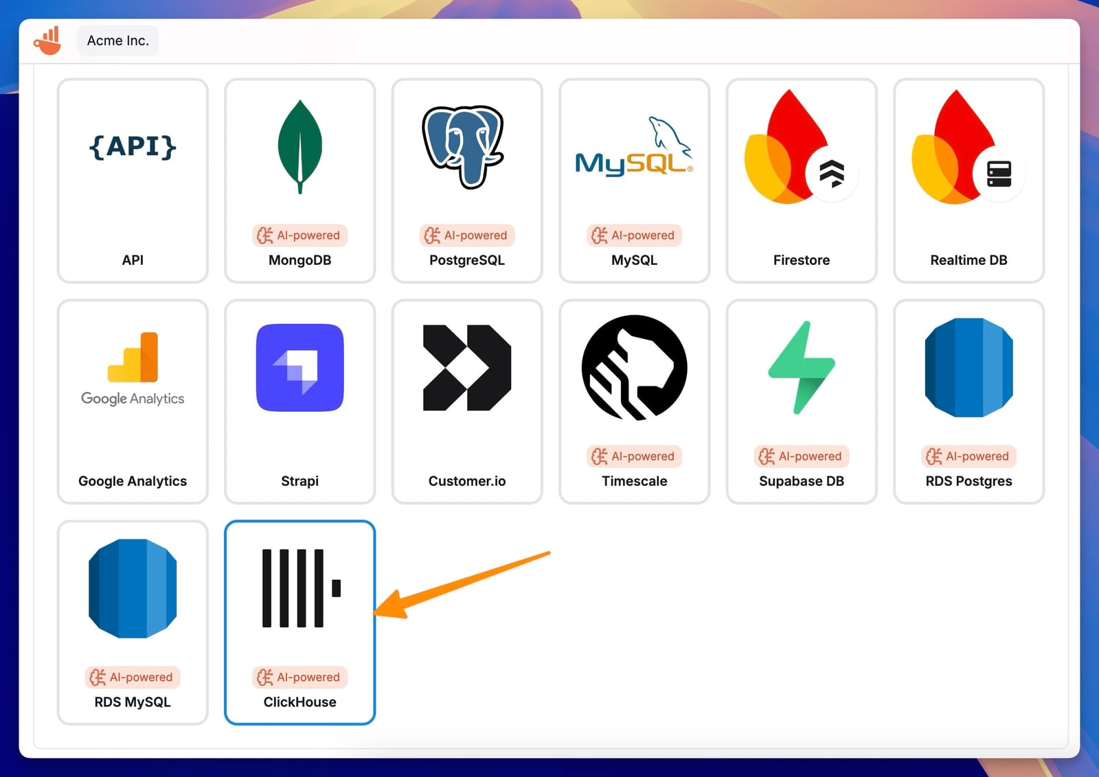 Select ClickHouse connection in Chartbrew