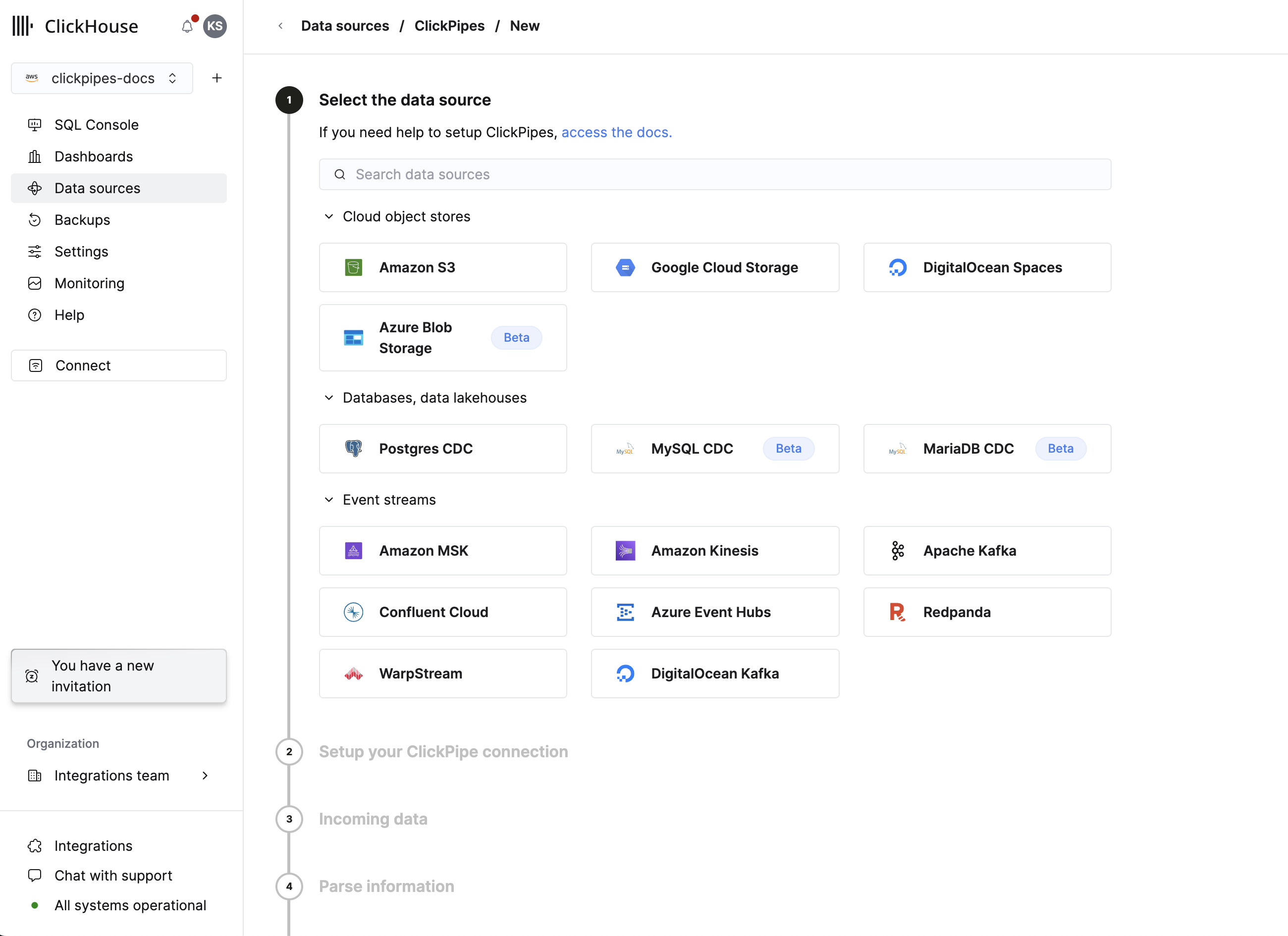 Select data source type
