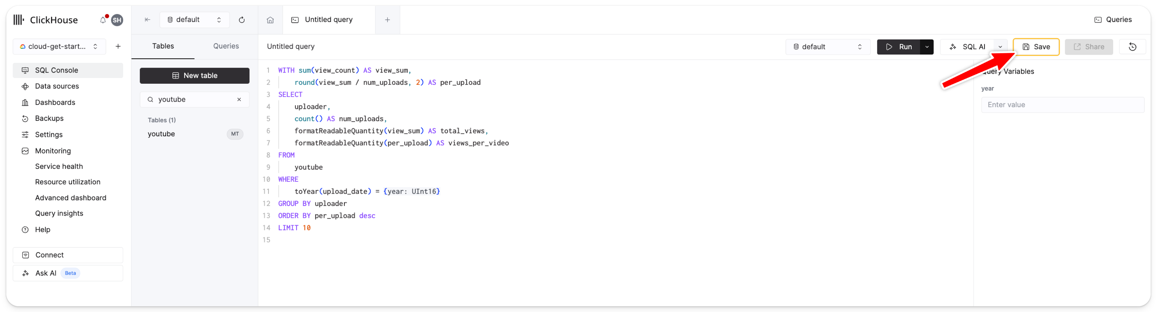 Test the example query