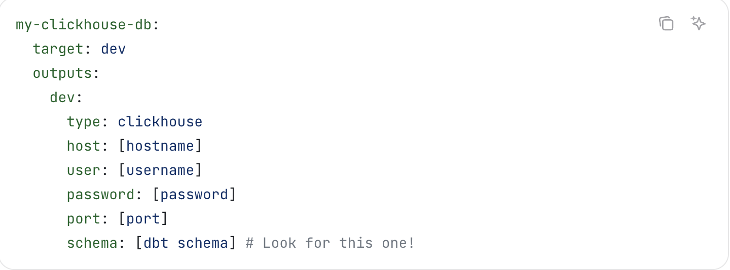 Example profiles.yml configuration for a lightdash-clickhouse project