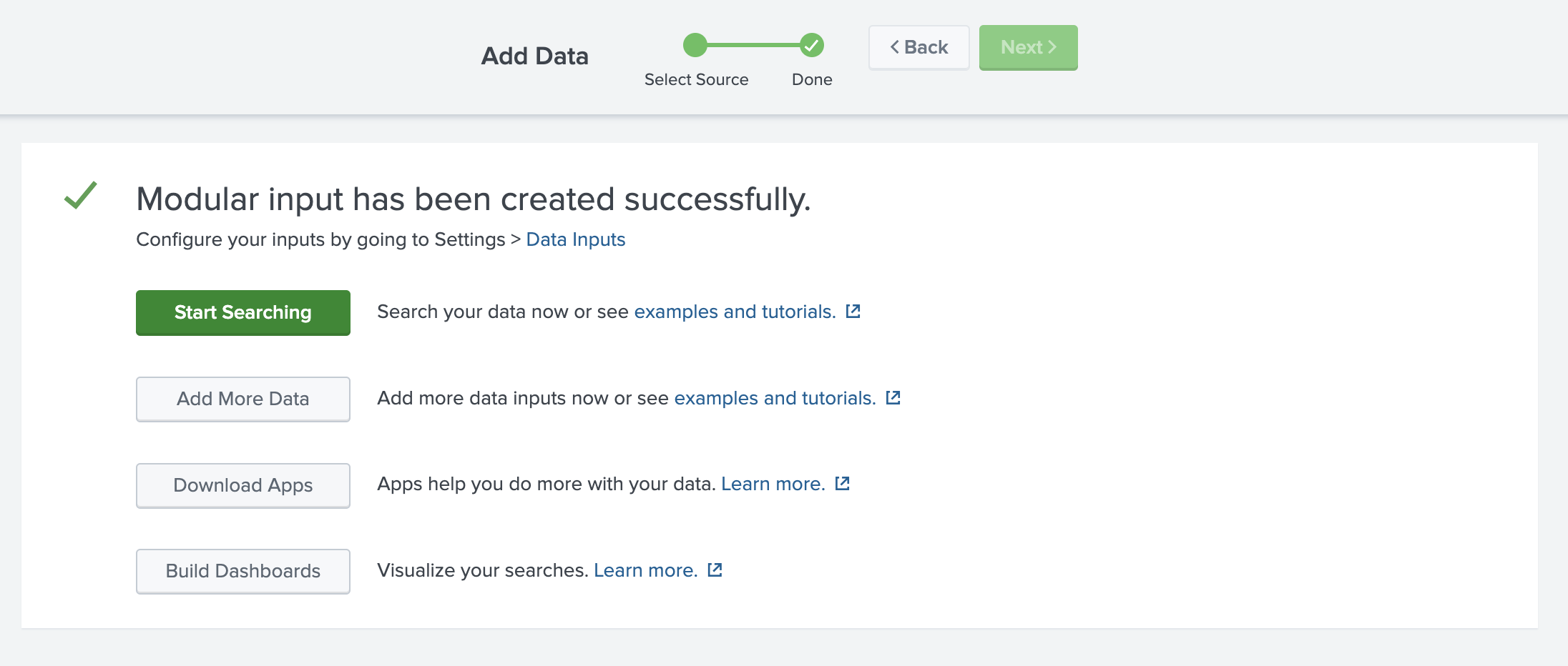 Splunk configuration page with completed ClickHouse data input settings